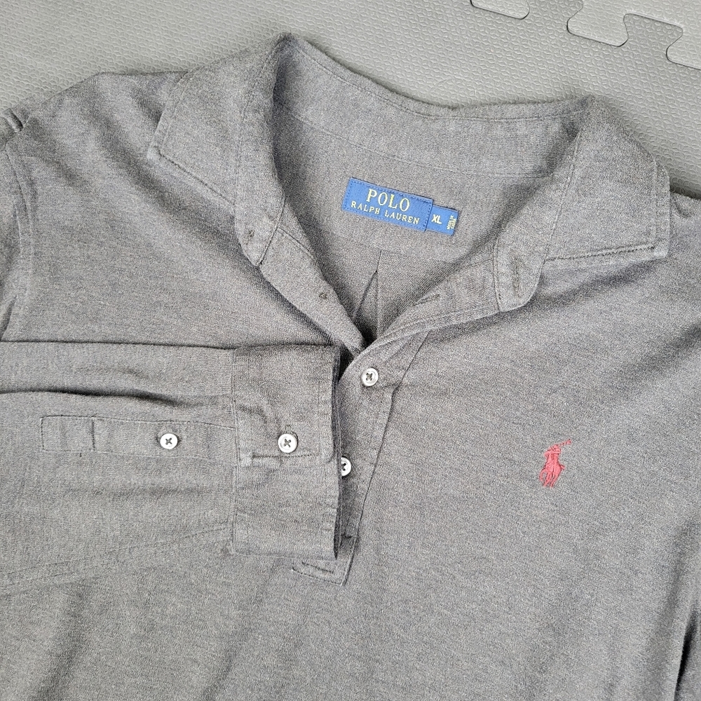 Polo Ralph Lauren Men's Cotton Gray Long Sleeve 1/4 Button Up Polo Size XL Logo